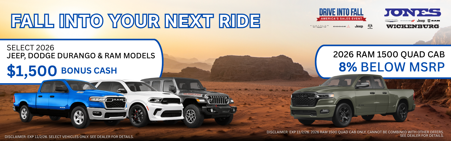 Select 2026 Jeep, Dodge Durango and Ram Model